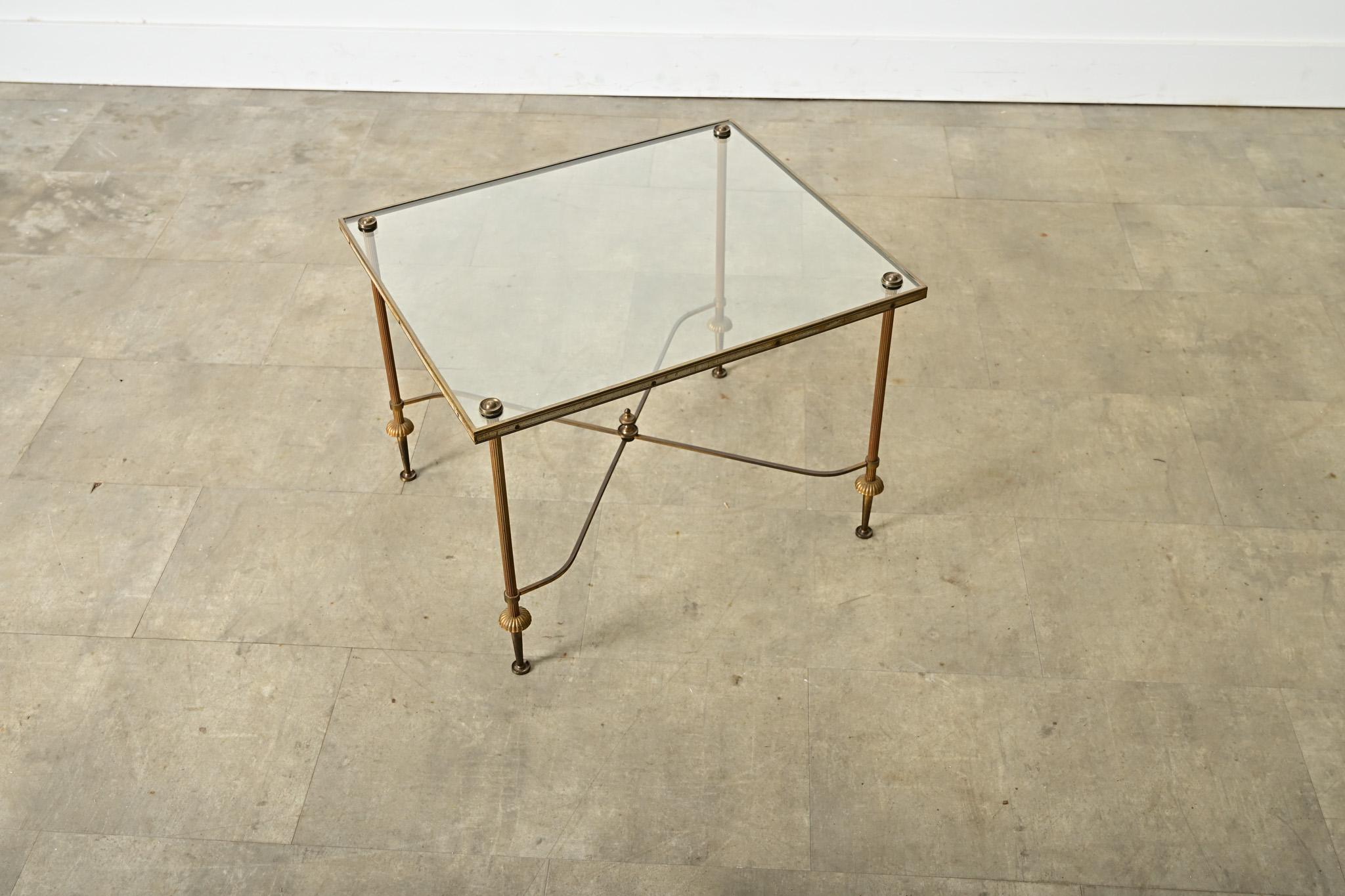Cast French Vintage Brass & Glass Low Table For Sale