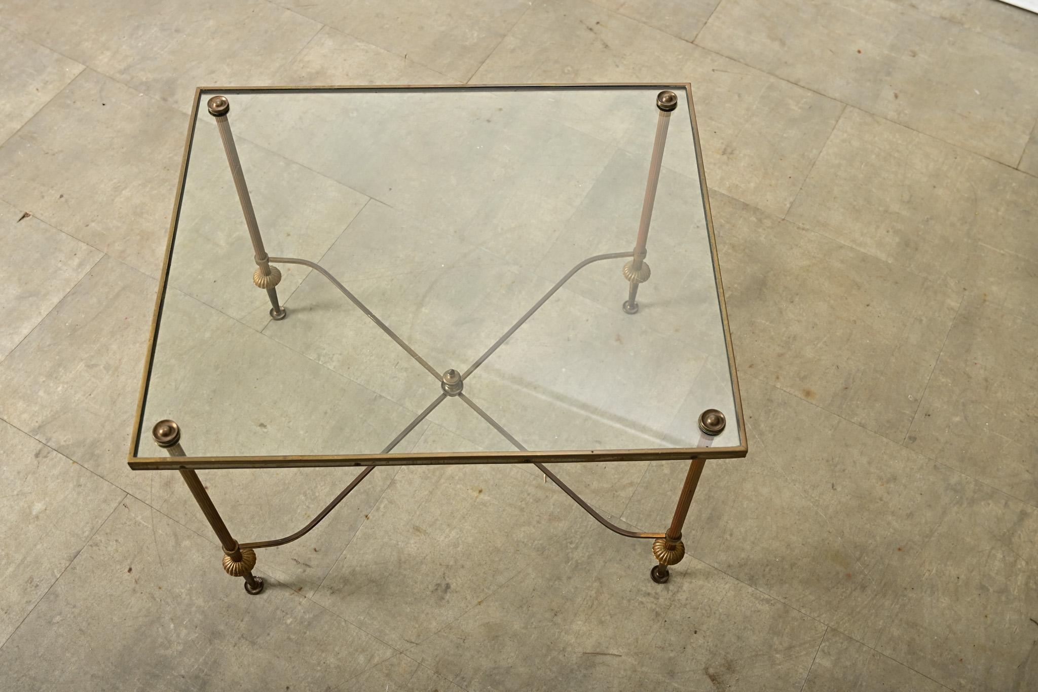 French Vintage Brass & Glass Low Table In Good Condition For Sale In Baton Rouge, LA