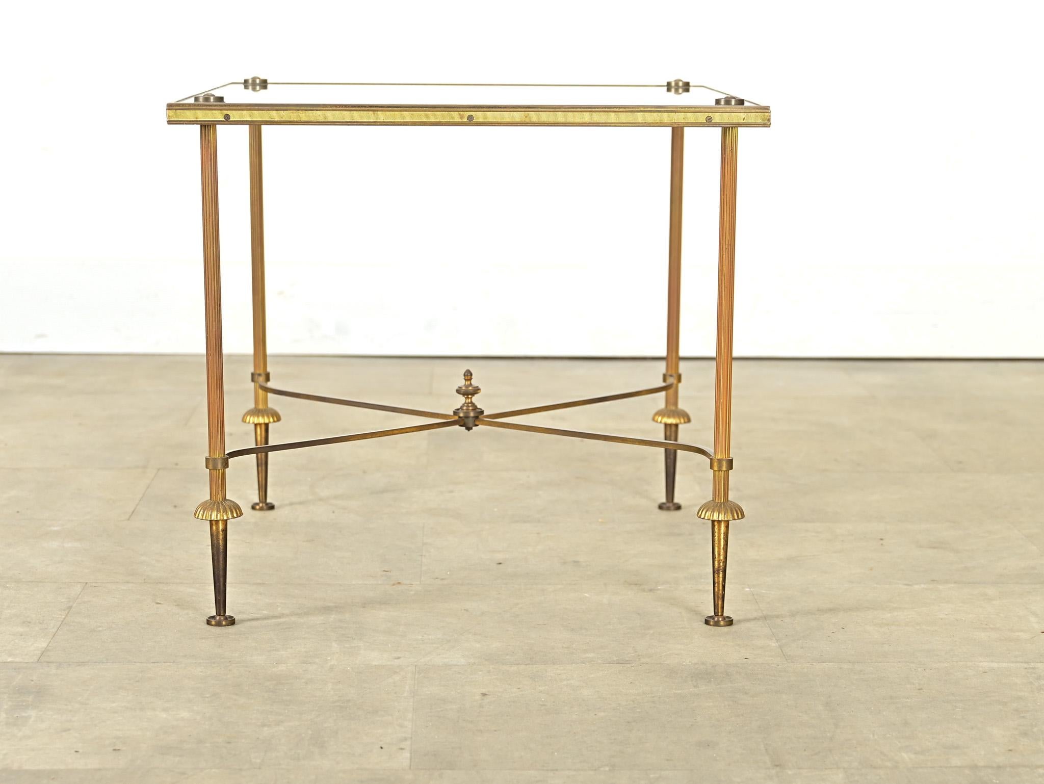 20th Century French Vintage Brass & Glass Low Table For Sale