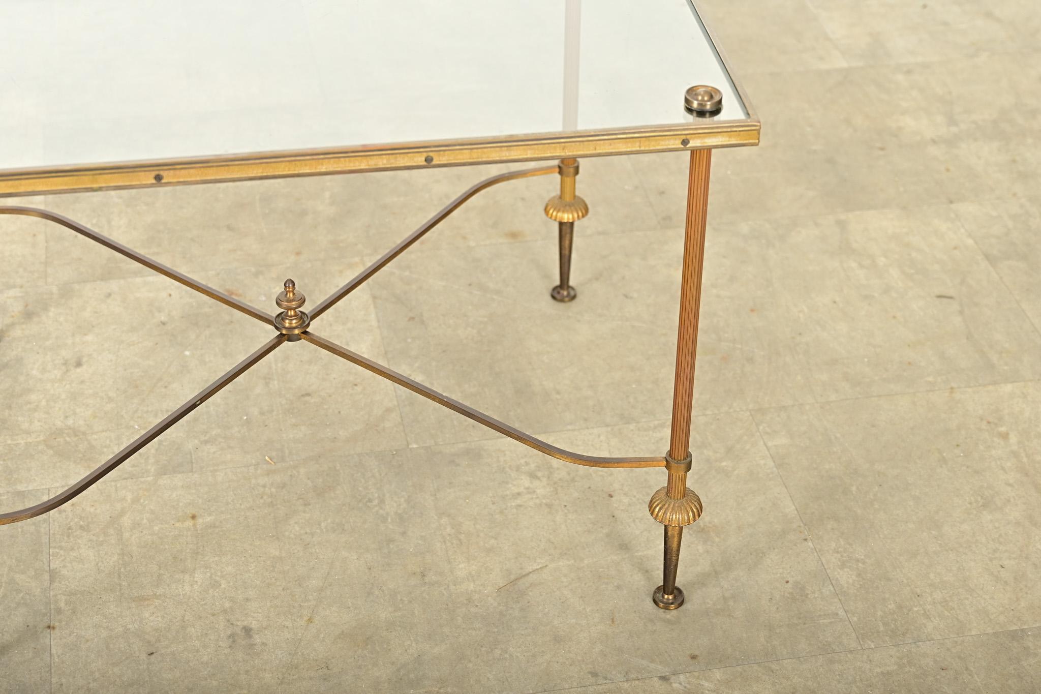 French Vintage Brass & Glass Low Table For Sale 1