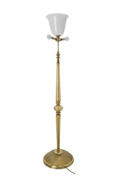 French Vintage Brass & Glass Three Lights Floor Lamp Midcentury circa 1960