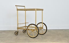 Carrello di servizio francese in ottone e vetro Vintage