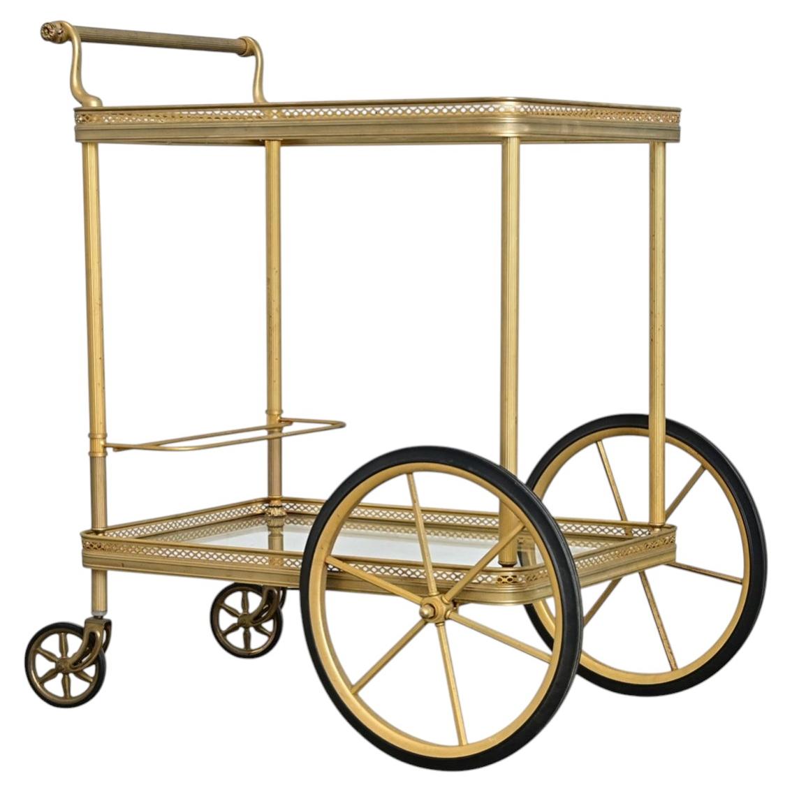 French Vintage Brass & Glass Trolley Serving Cart
