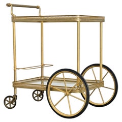 Carrello di servizio francese in ottone e vetro Vintage