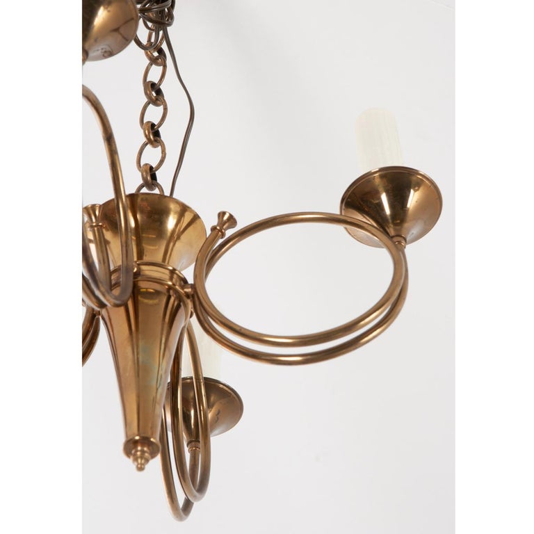 French Vintage Brass Horn Chandelier at 1stDibs