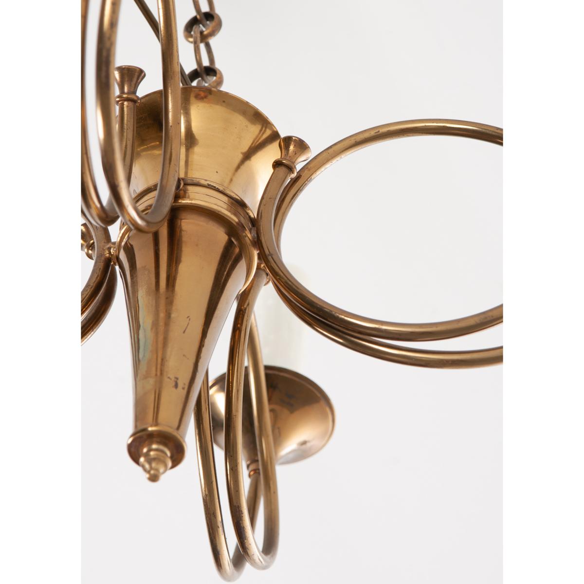 20th Century French Vintage Brass Horn Chandelier