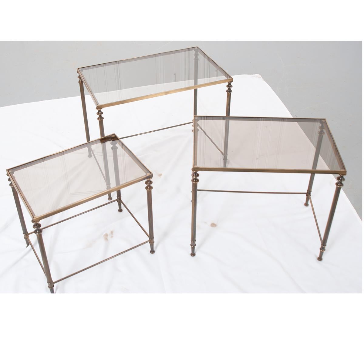 Hollywood Regency French Vintage Brass Nesting Tables