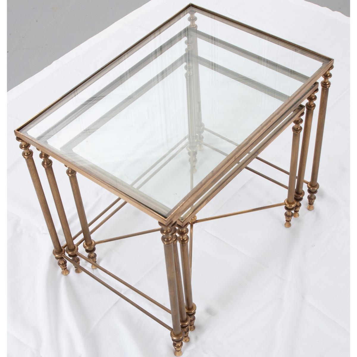 French Vintage Brass Nesting Tables In Good Condition In Baton Rouge, LA