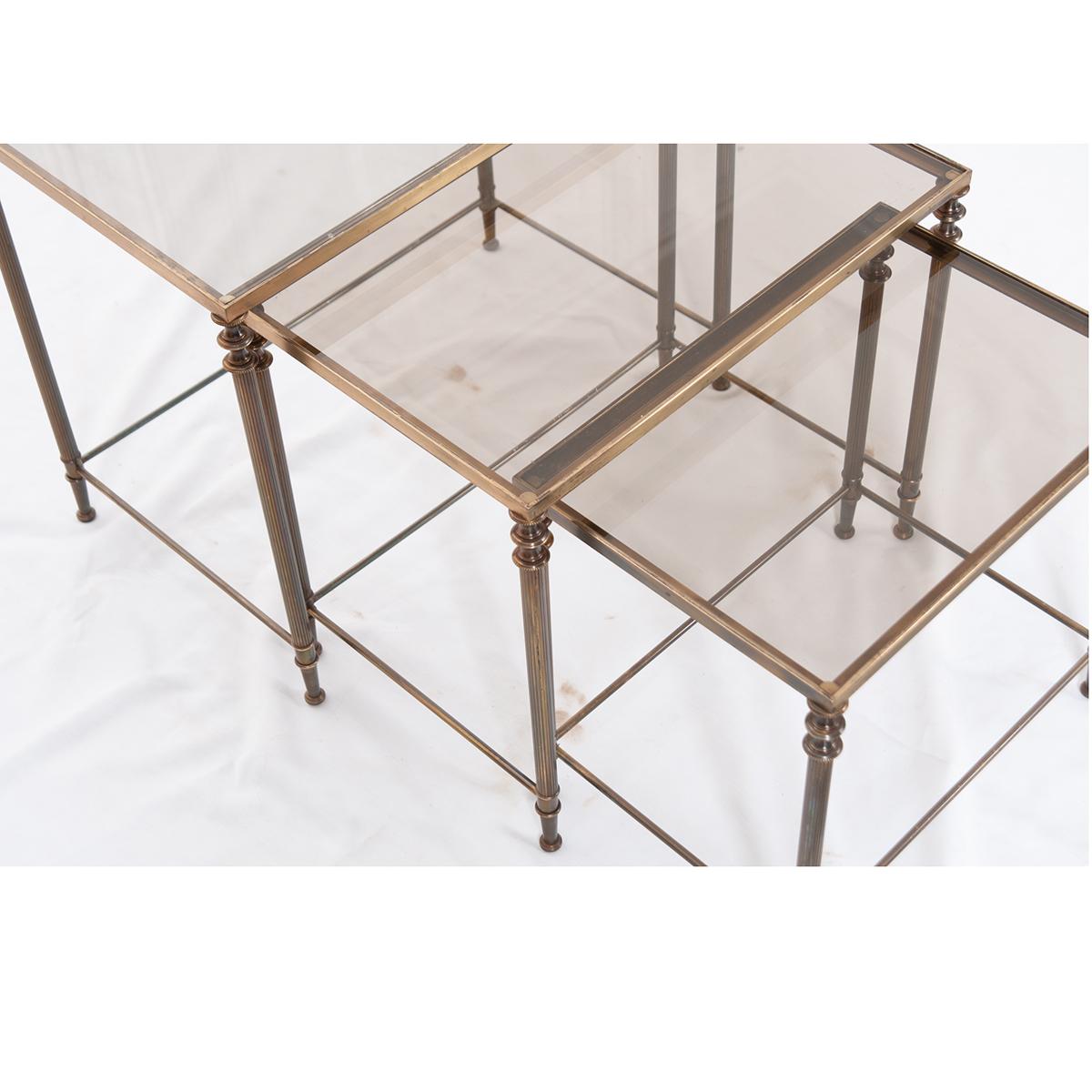 French Vintage Brass Nesting Tables For Sale 1