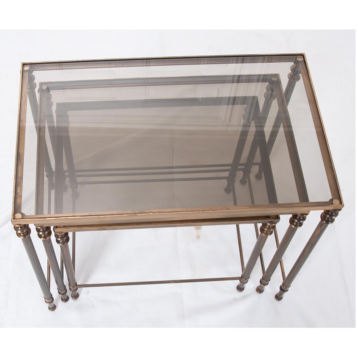 French Vintage Brass Nesting Tables For Sale 3