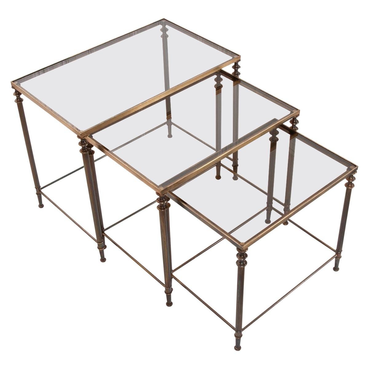 French Vintage Brass Nesting Tables For Sale