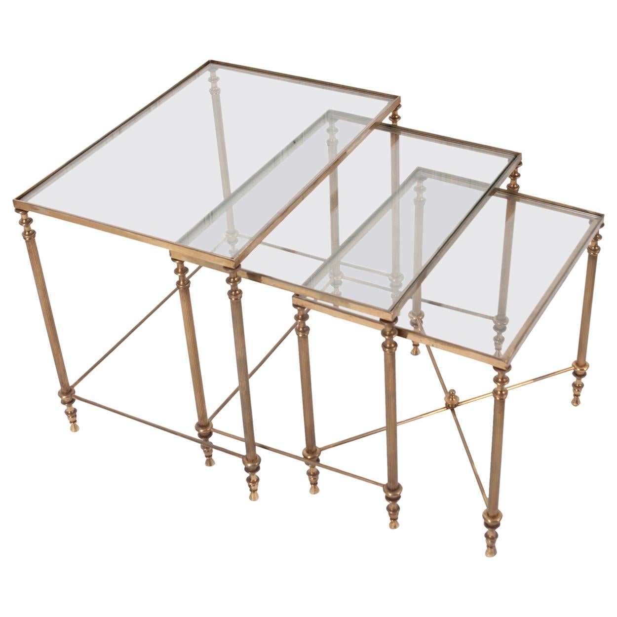 French Vintage Brass Nesting Tables