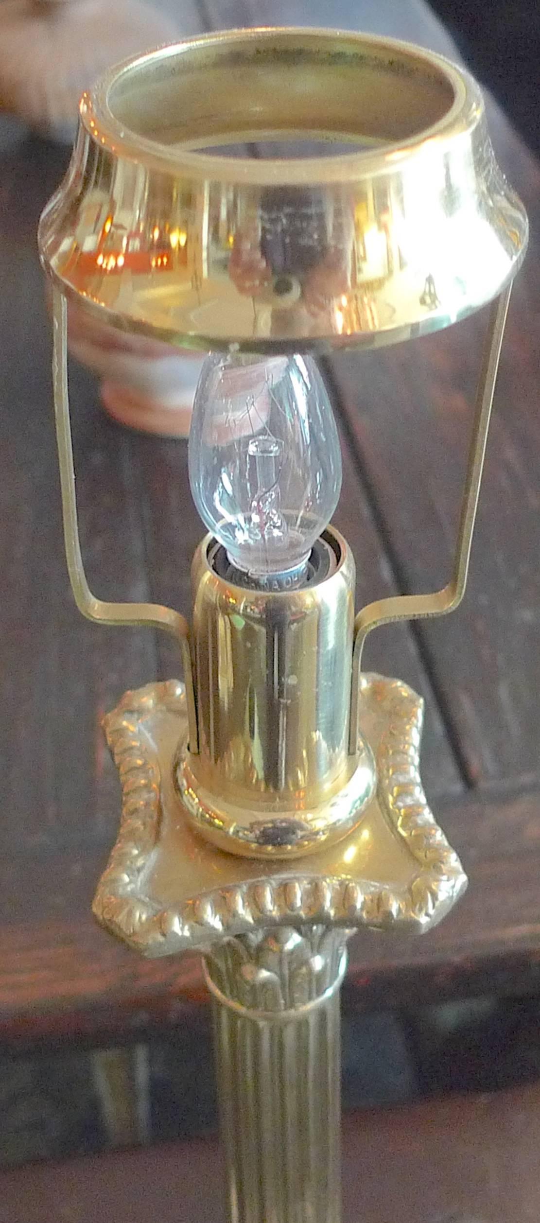 French Vintage Brass Pillar Table Lamp with Paper Shade 2