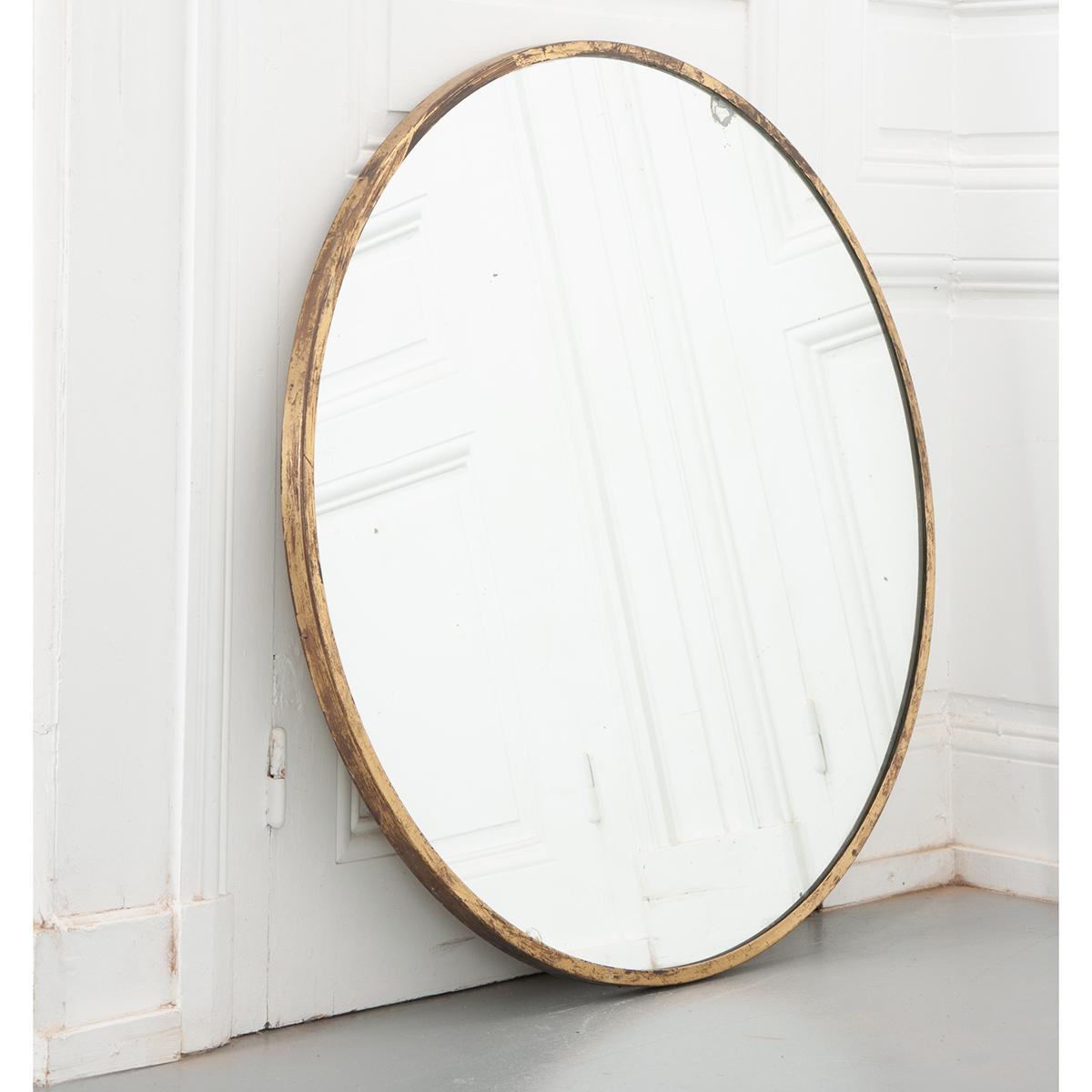 French Vintage Brass Round Mirror In Good Condition In Baton Rouge, LA