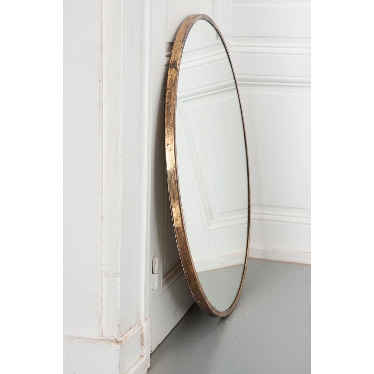 20th Century French Vintage Brass Round Mirror