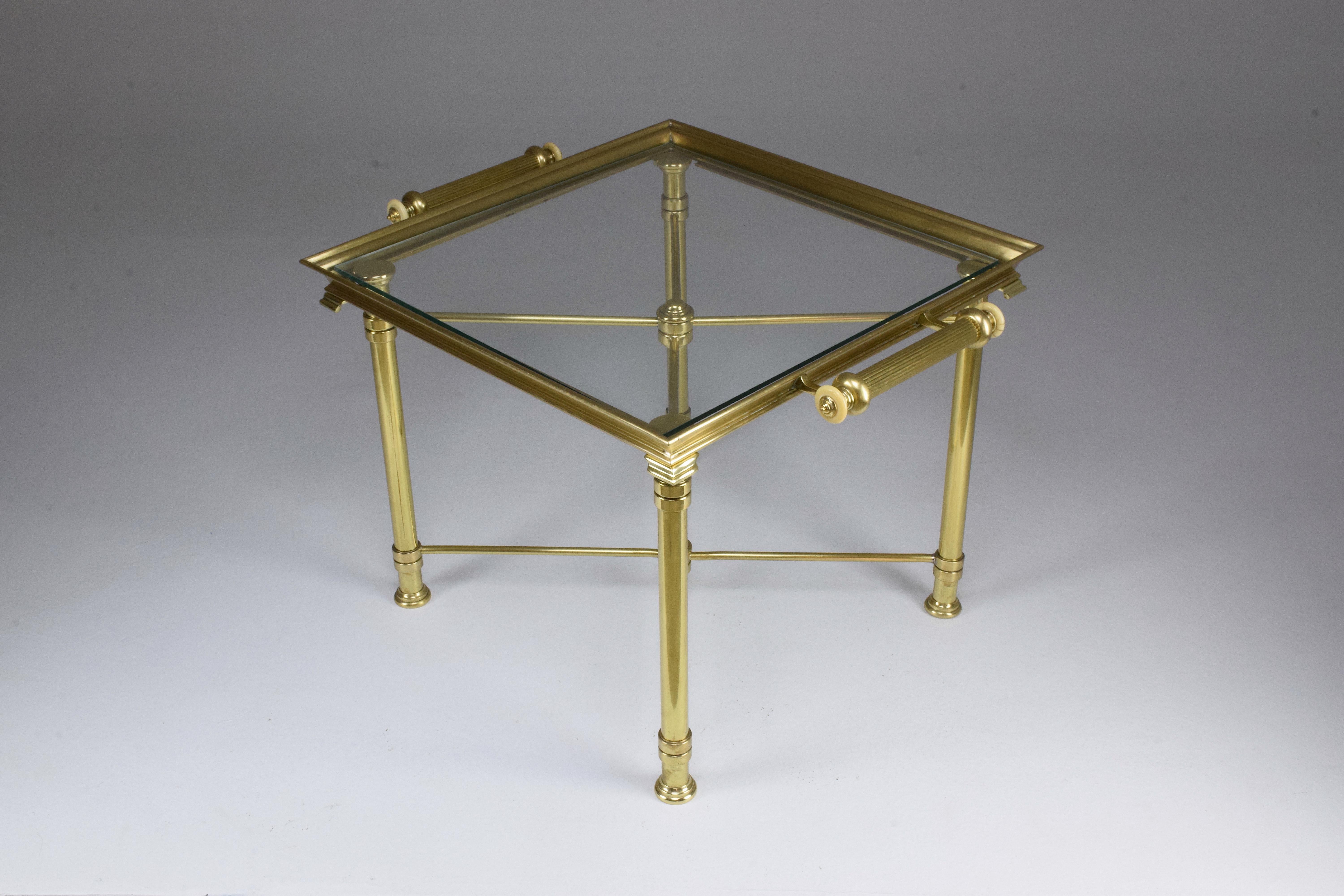 Hollywood Regency French Vintage Brass Side Table and Platter by Maison Baguès, 1980s