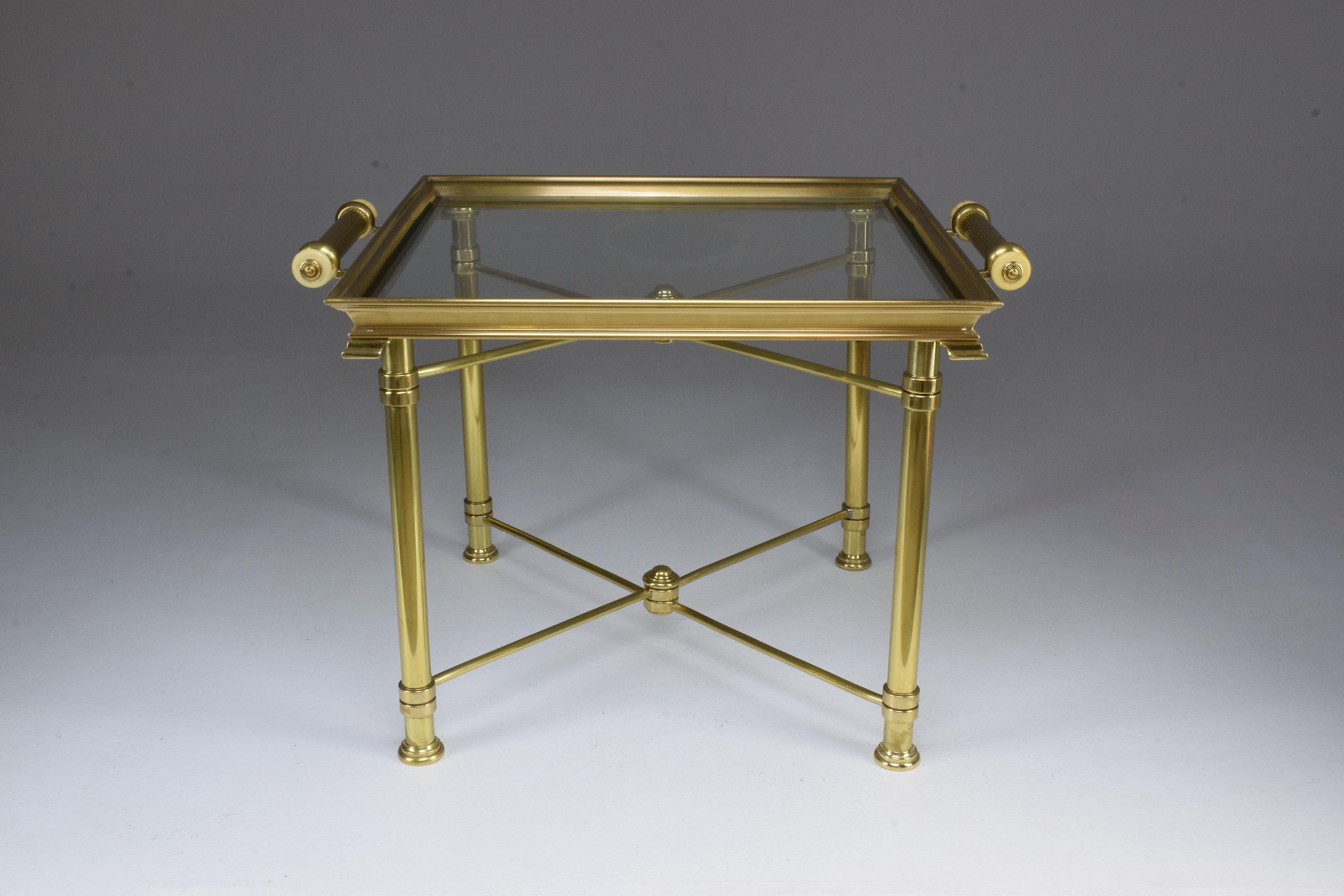 French Vintage Brass Side Table and Platter by Maison Baguès, 1980s 1
