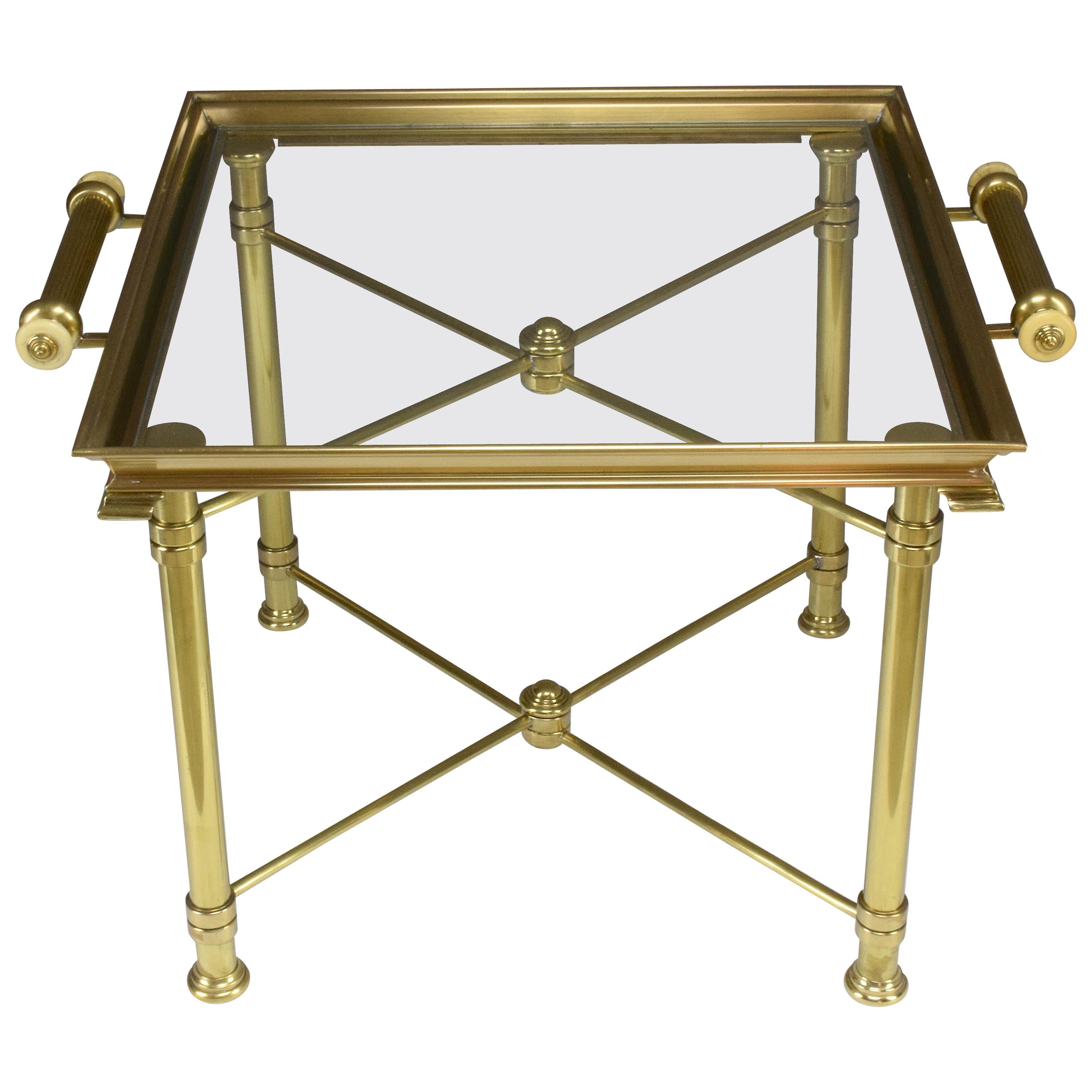 French Vintage Brass Side Table and Platter by Maison Baguès, 1980s