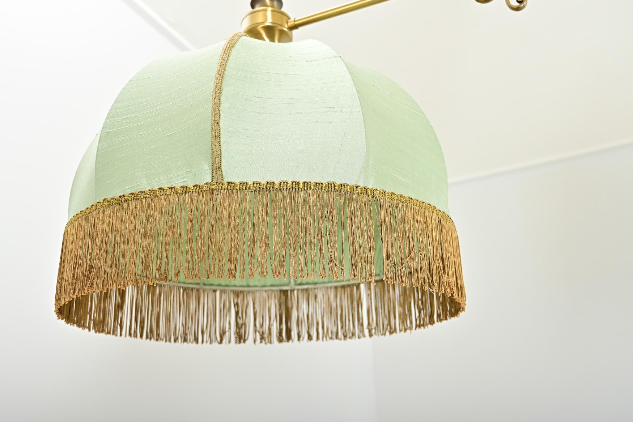 French Vintage Brass, Silk & Fringe Billiard Light For Sale 7