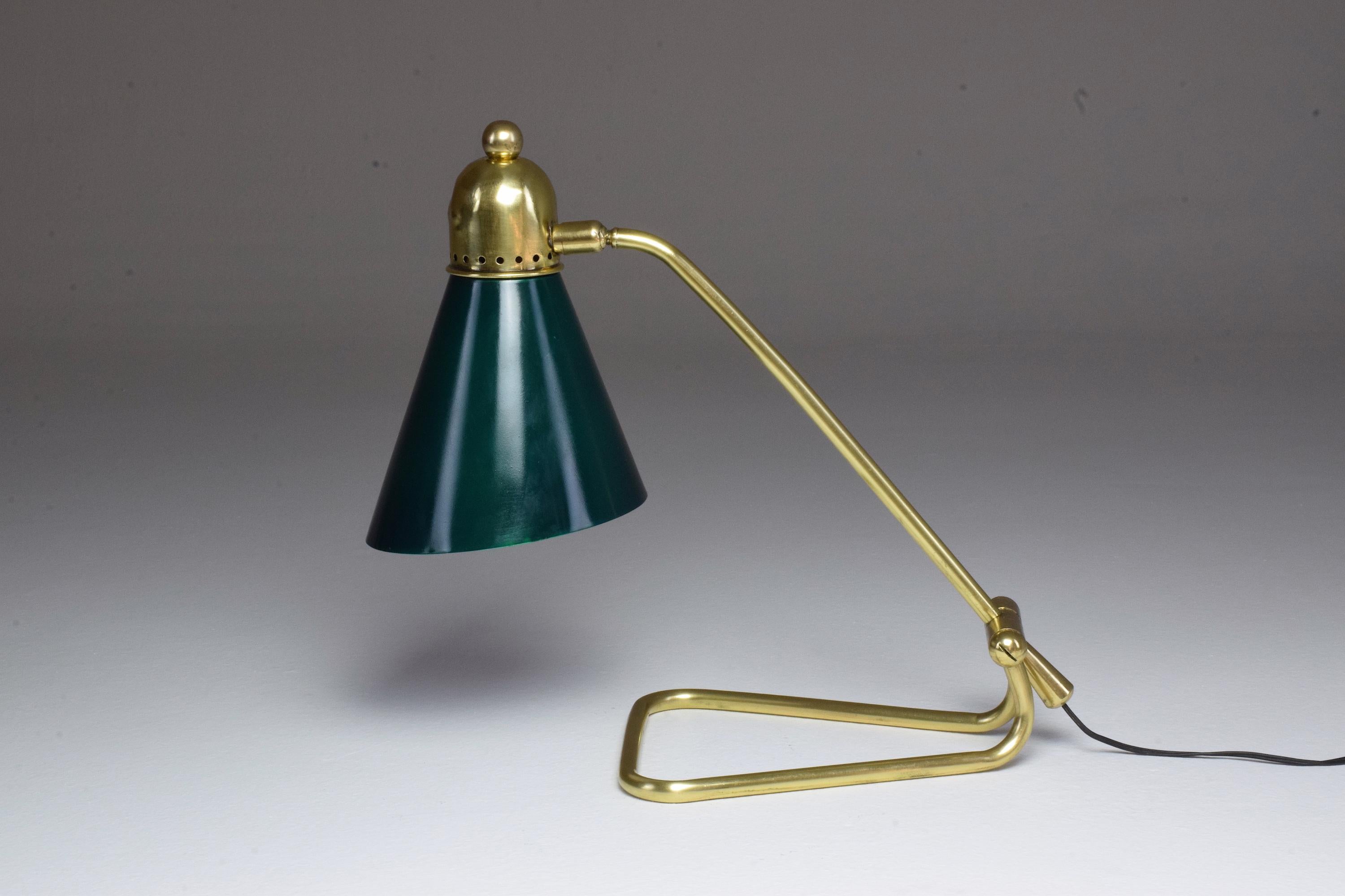 French Mid-Century Brass Table Lamp by Robert Mathieu, 1950s In Good Condition In Paris, FR