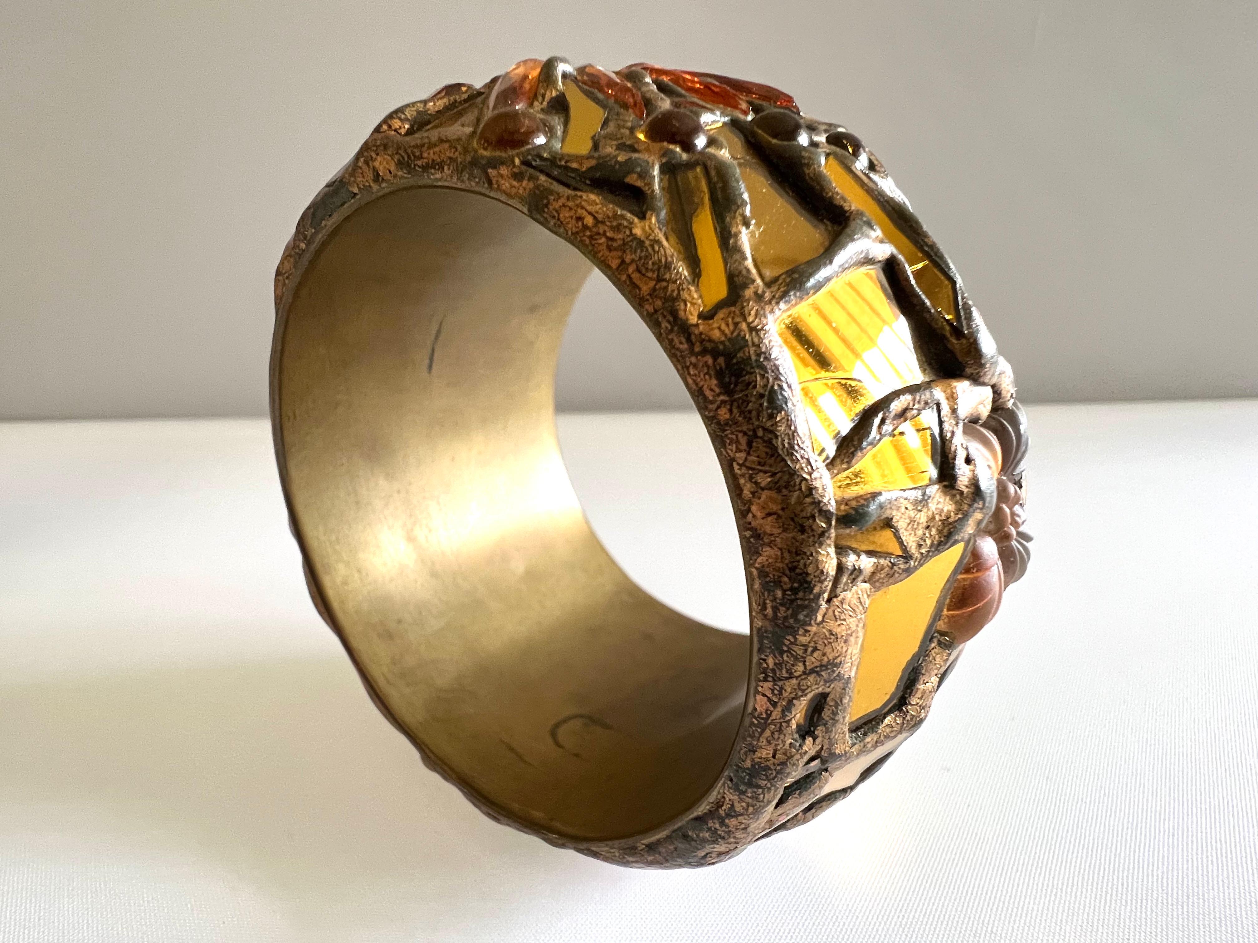 French Vintage Bronze Amber Talosel Bangle Bracelet  In Good Condition In Palm Springs, CA
