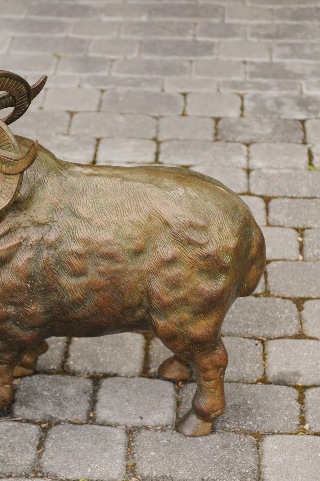 French Vintage Bronze Ram Sculpture from the Midcentury, with Large Horns 3