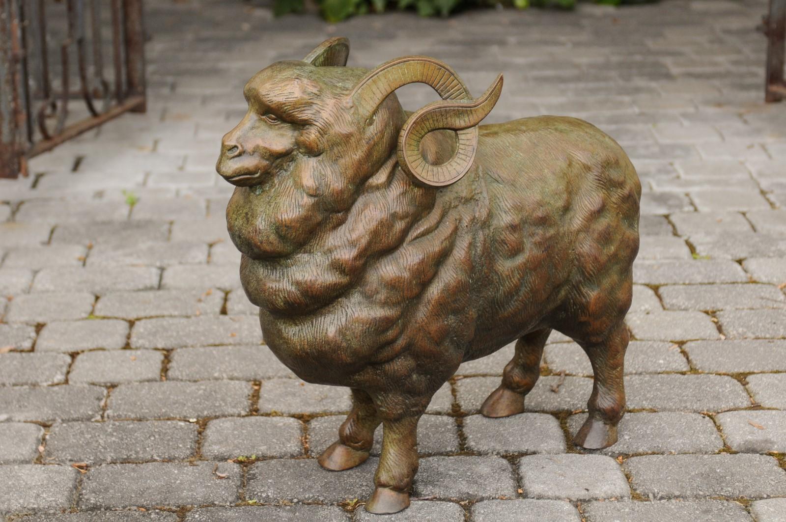 French Vintage Bronze Ram Sculpture from the Midcentury, with Large Horns 4