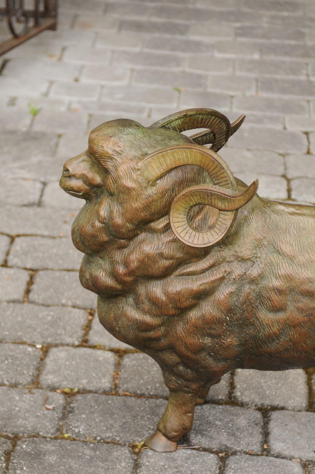 French Vintage Bronze Ram Sculpture from the Midcentury, with Large Horns 2