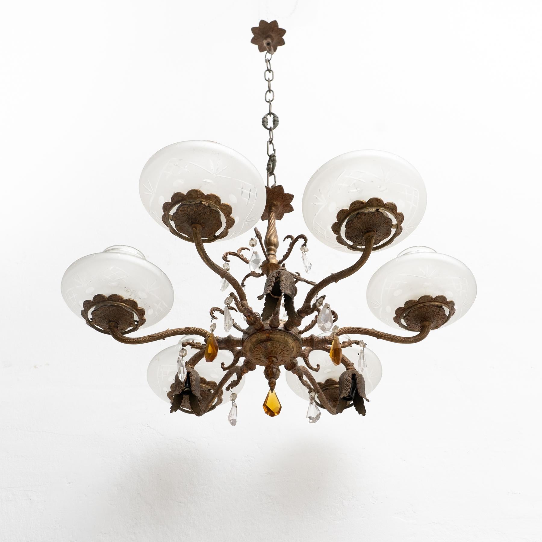 French Vintage Bronze Spider Ceiling Lamp, circa 1940 For Sale 12