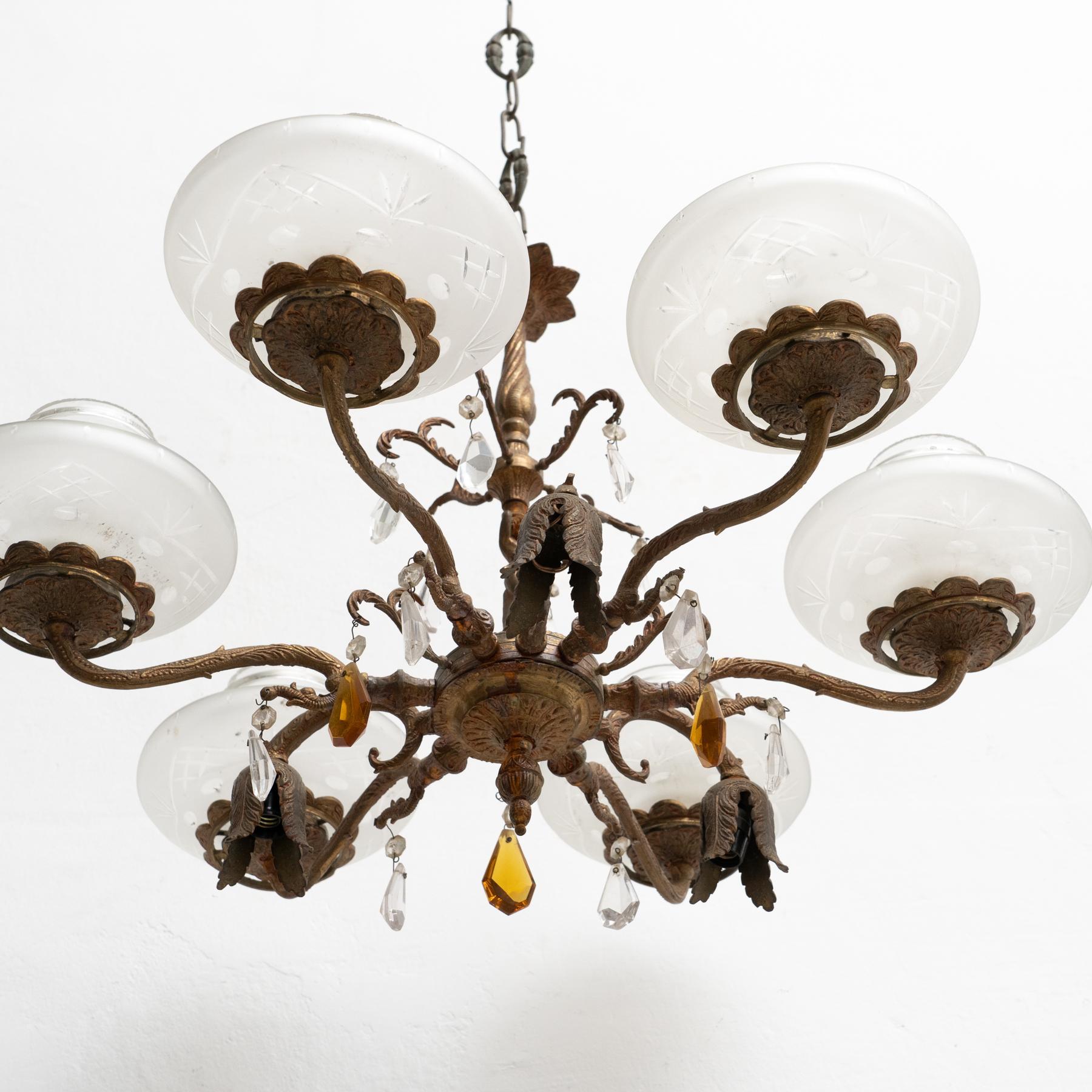 Französische Vintage Bronze Spider Deckenlampe, um 1940 im Angebot 13