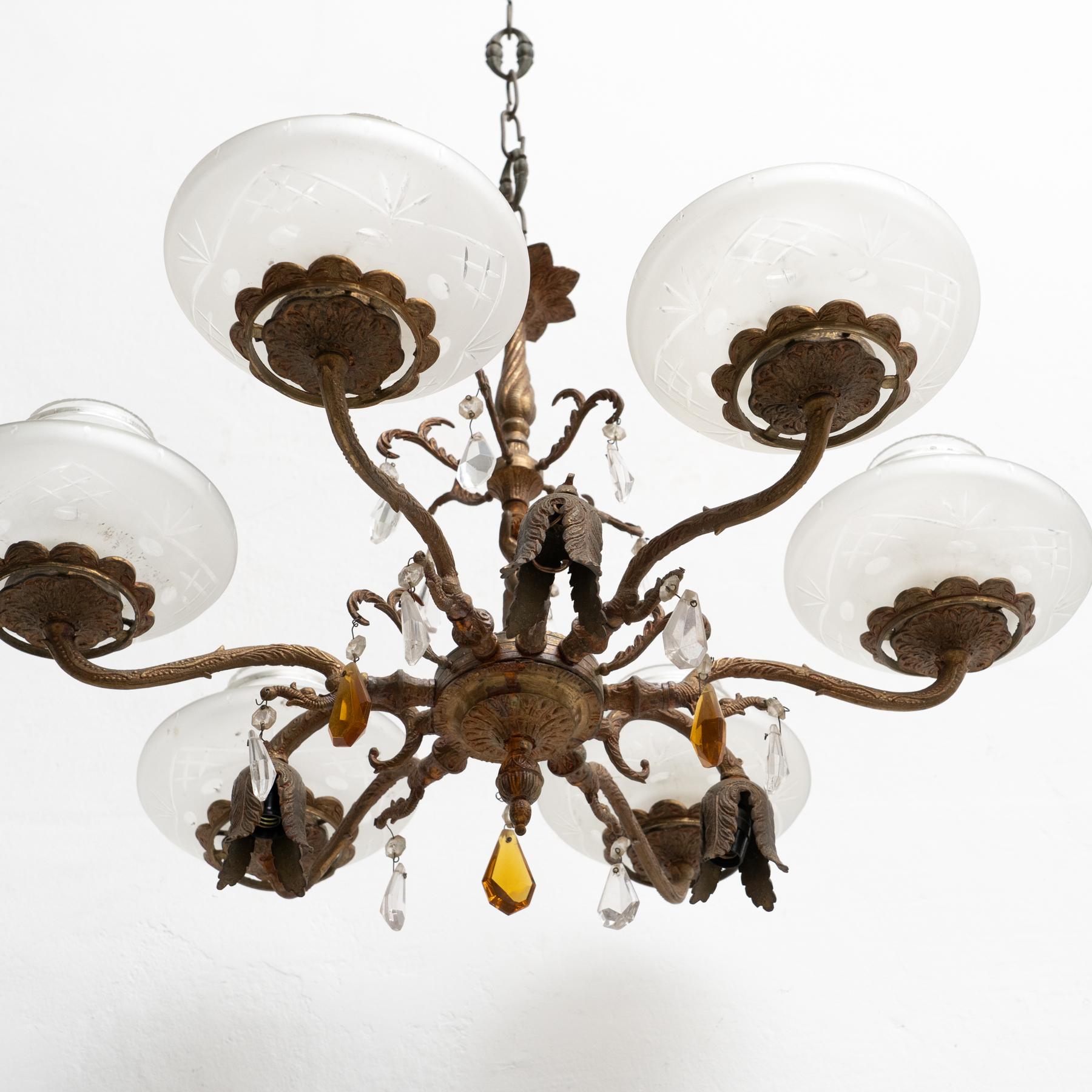 French Vintage Bronze Spider Ceiling Lamp, circa 1940 For Sale 13