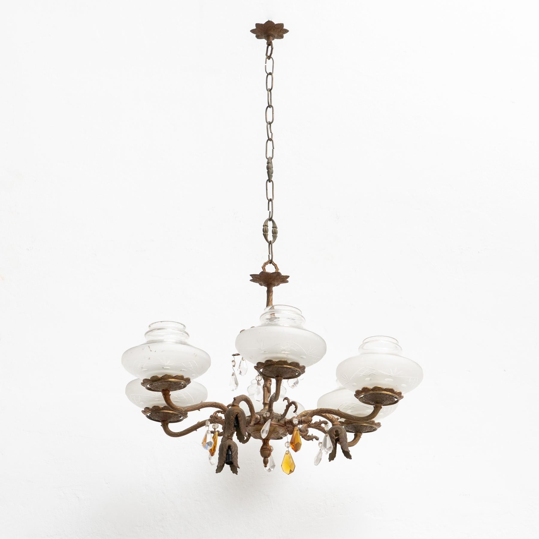 Antike Vintage-Spinnen-Deckenlampe. Hergestellt aus Bronze.

Hergestellt von einem unbekannten Hersteller in Frankreich, um 1940.

Originaler Zustand mit geringen alters- und gebrauchsbedingten Abnutzungserscheinungen, der eine schöne Patina