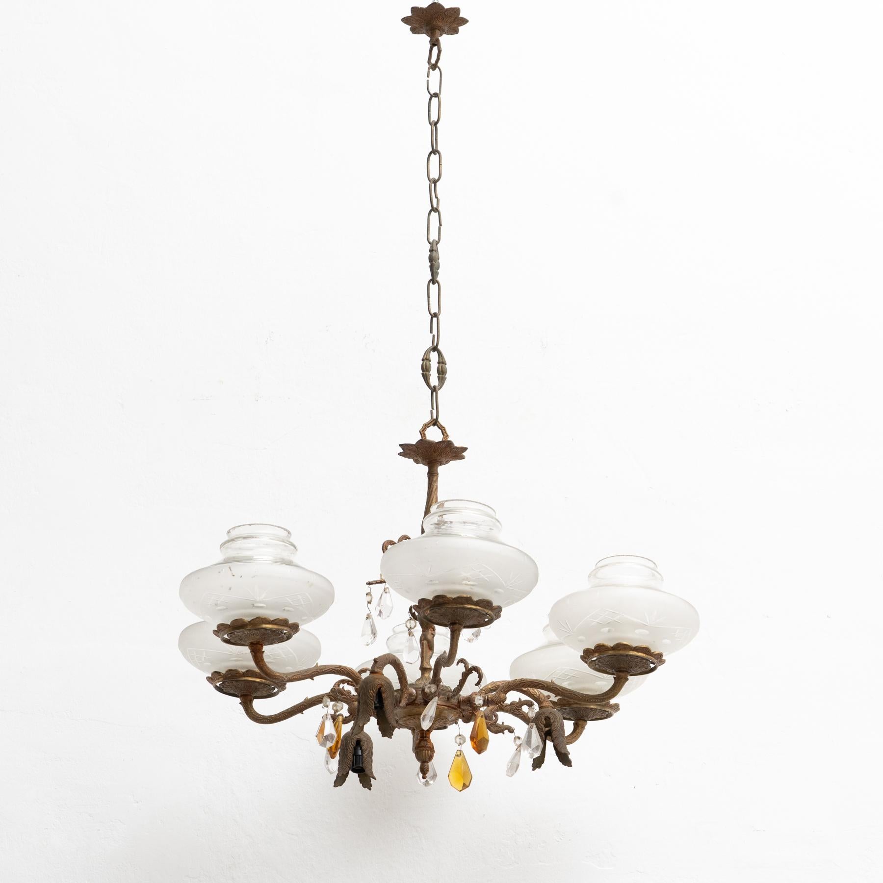 Mid-Century Modern French Vintage Bronze Spider Ceiling Lamp, circa 1940 For Sale