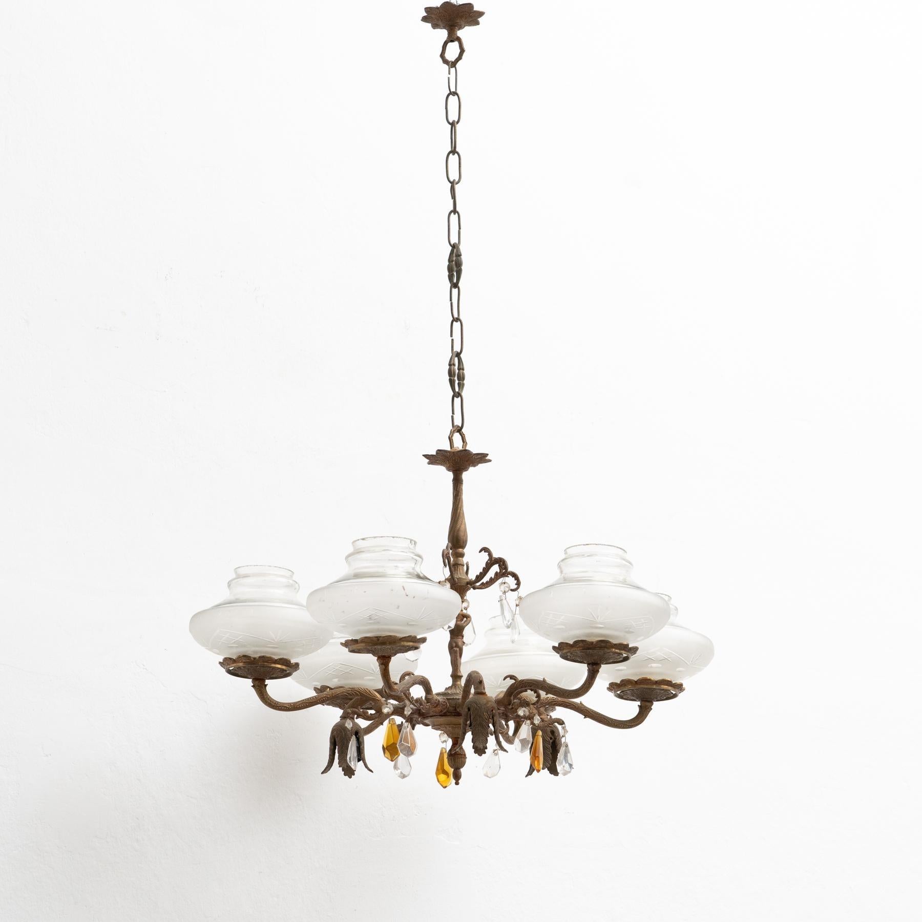 Französische Vintage Bronze Spider Deckenlampe, um 1940 im Zustand „Gut“ im Angebot in Barcelona, ES