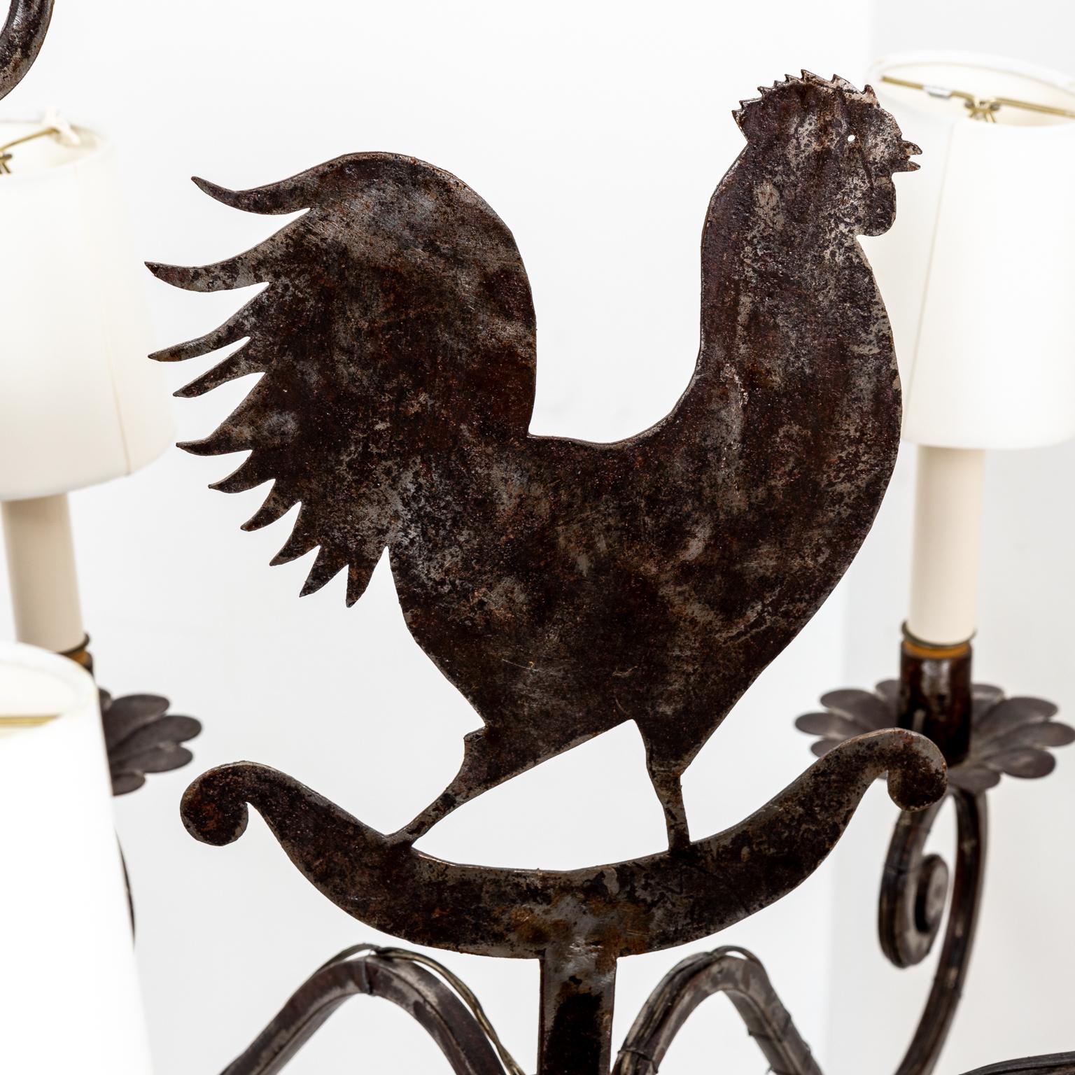 20th Century French Vintage Bronzed Rooster Chandelier For Sale
