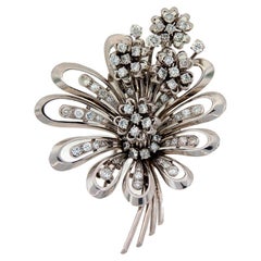 French Retro Brooch 18k Gold Diamond Flower Pin Clip Estate Jewelry