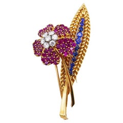 French Retro Brooch Wild Rose Clip Pin 18k Gold Estate Jewelry