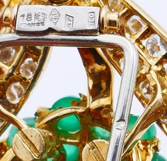 French Vintage Brooch Pin Clip 18k Gold Emerald Estate Jewelry Signed J W