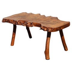 French Vintage Brutalist Tree Trunk Coffee Table- rectangular Elm Wood Table-50s