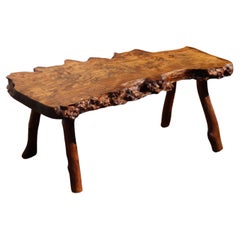 French Vintage Brutalist Tree Trunk Coffee Table- rectangular Elm Wood Table-50s