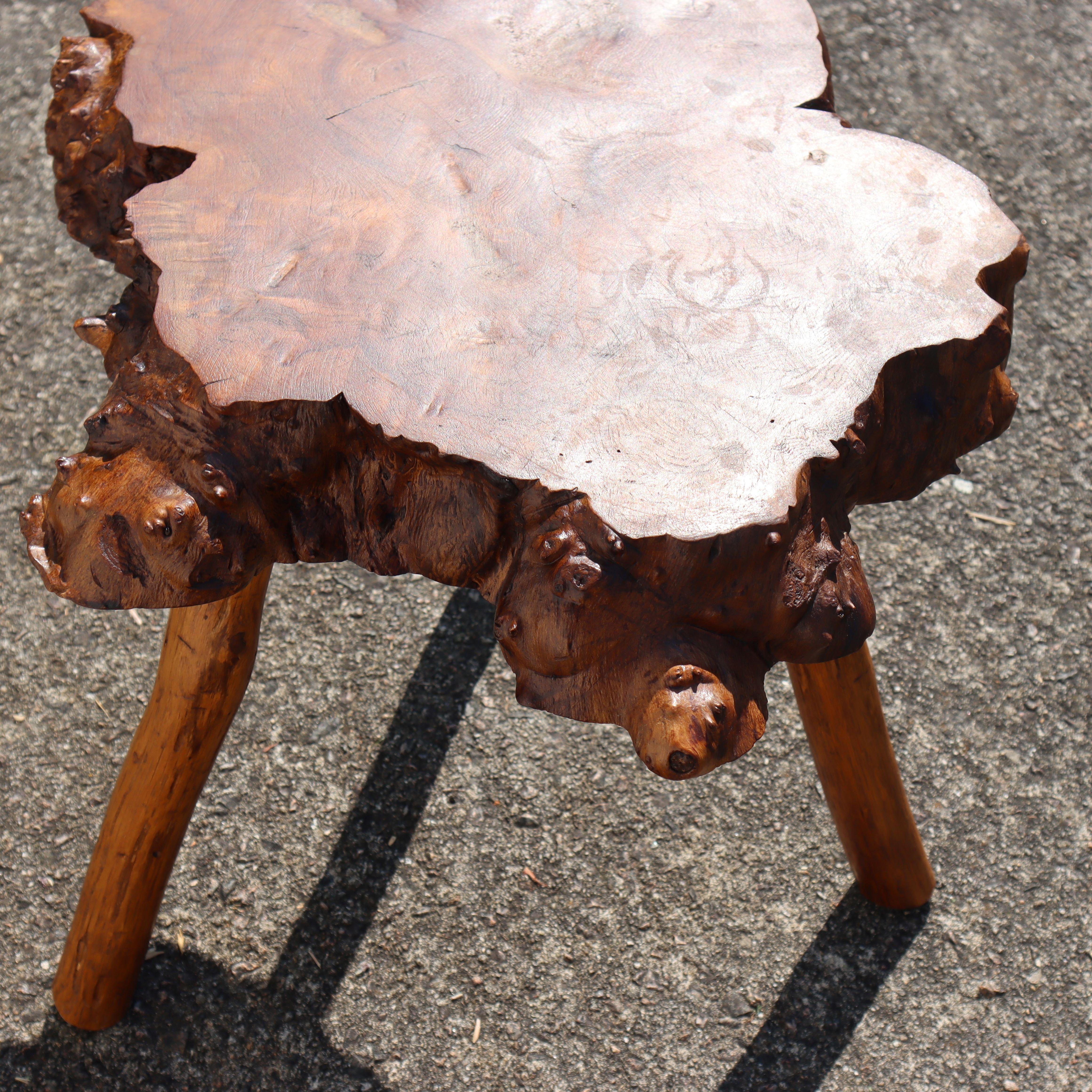 French vintage Brutalist Tree Trunk Elm Wood Side Table- Coffee Table-50s For Sale 5