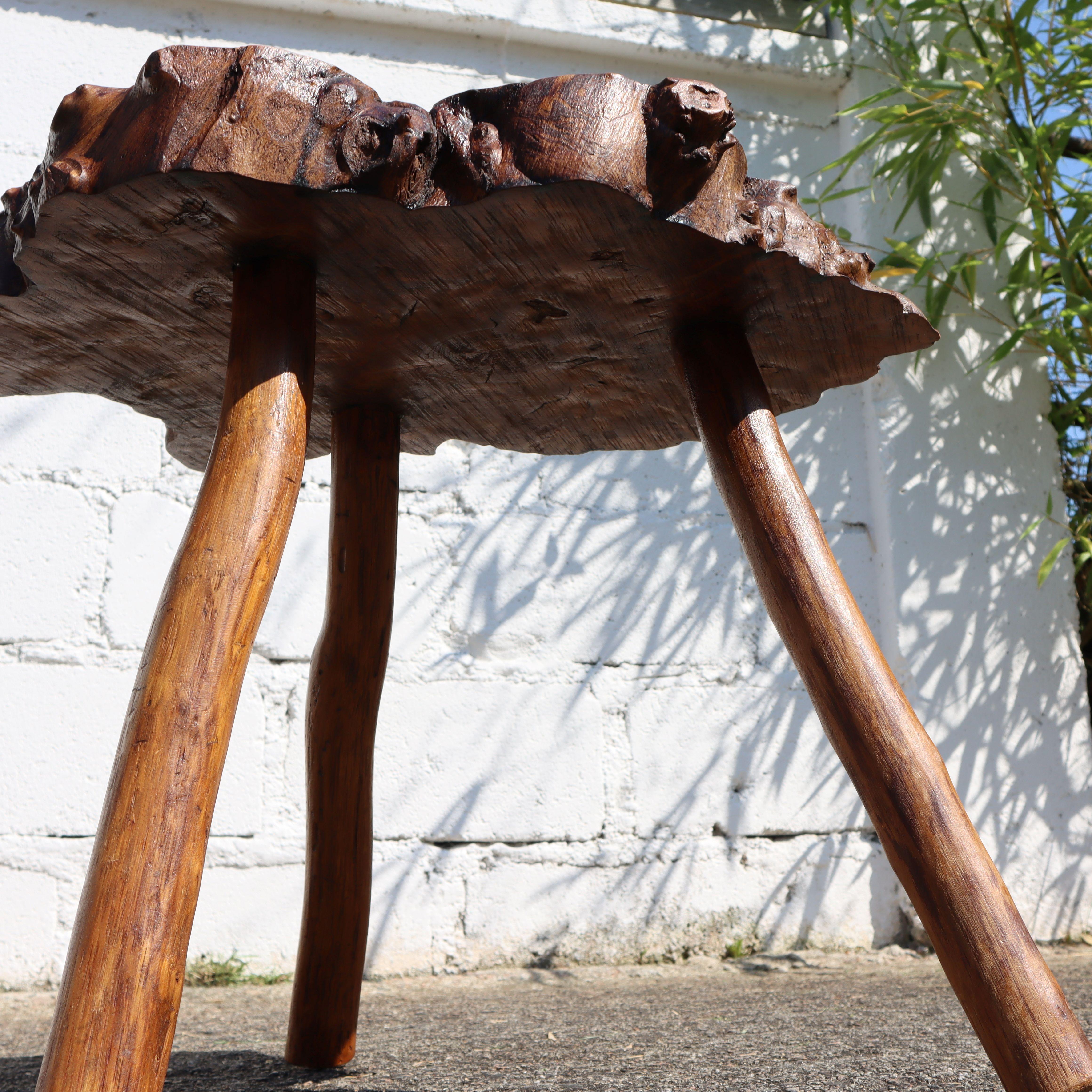 French vintage Brutalist Tree Trunk Elm Wood Side Table- Coffee Table-50s For Sale 6
