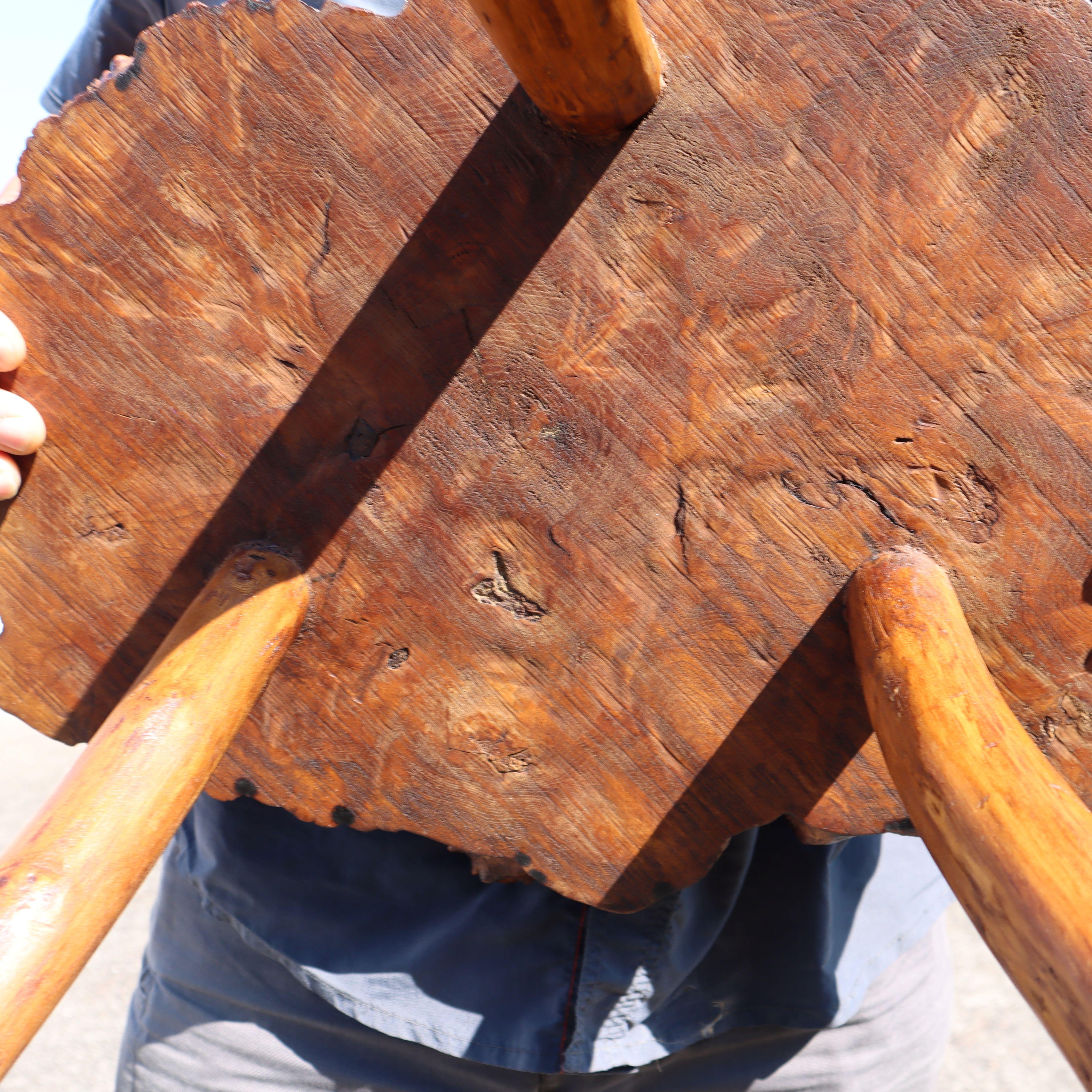 French vintage Brutalist Tree Trunk Elm Wood Side Table- Coffee Table-50s For Sale 7