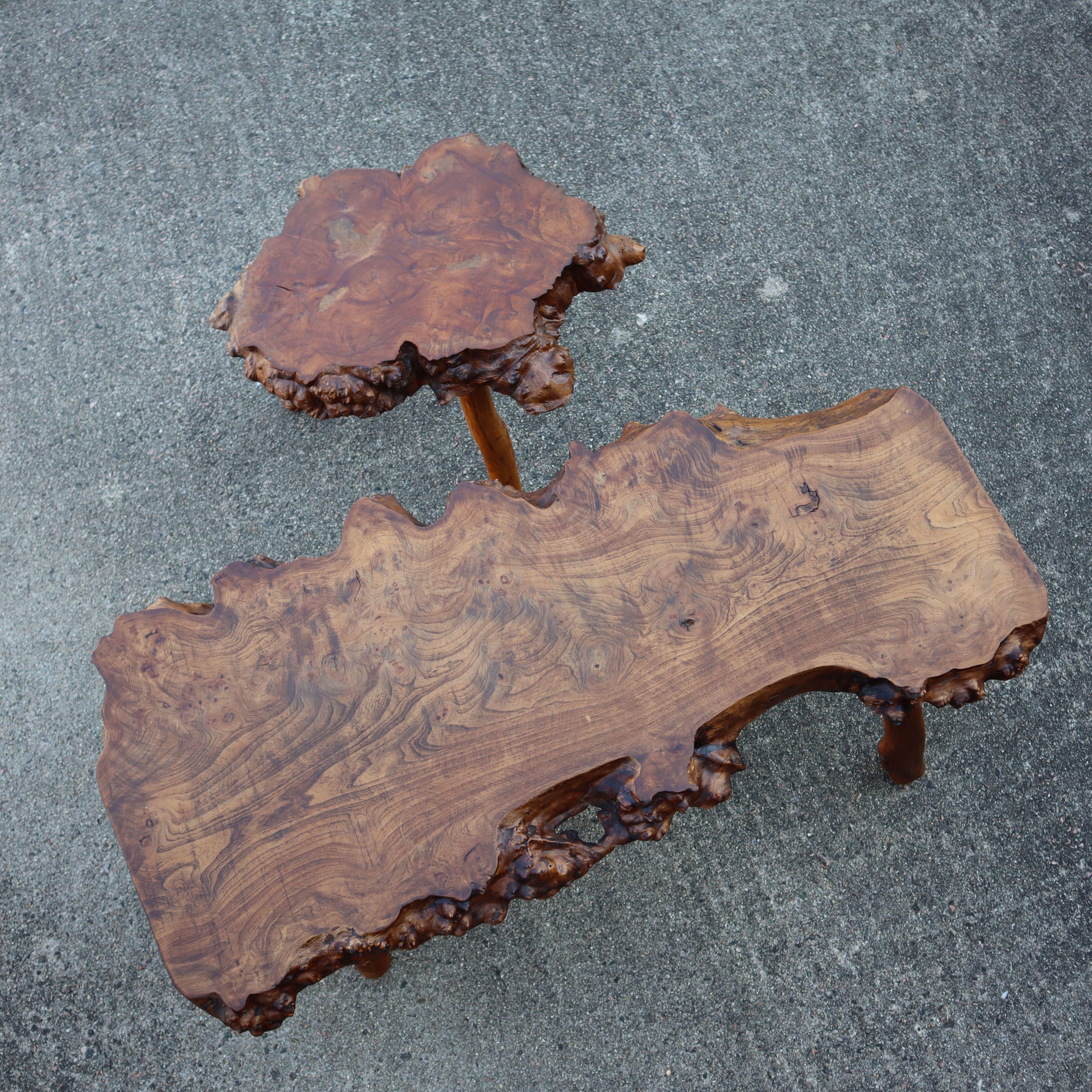 French vintage Brutalist Tree Trunk Elm Wood Side Table- Coffee Table-50s For Sale 8