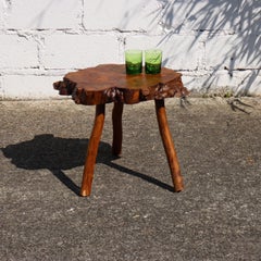 French vintage Brutalist Tree Trunk Elm Wood Side Table- Coffee Table-50s