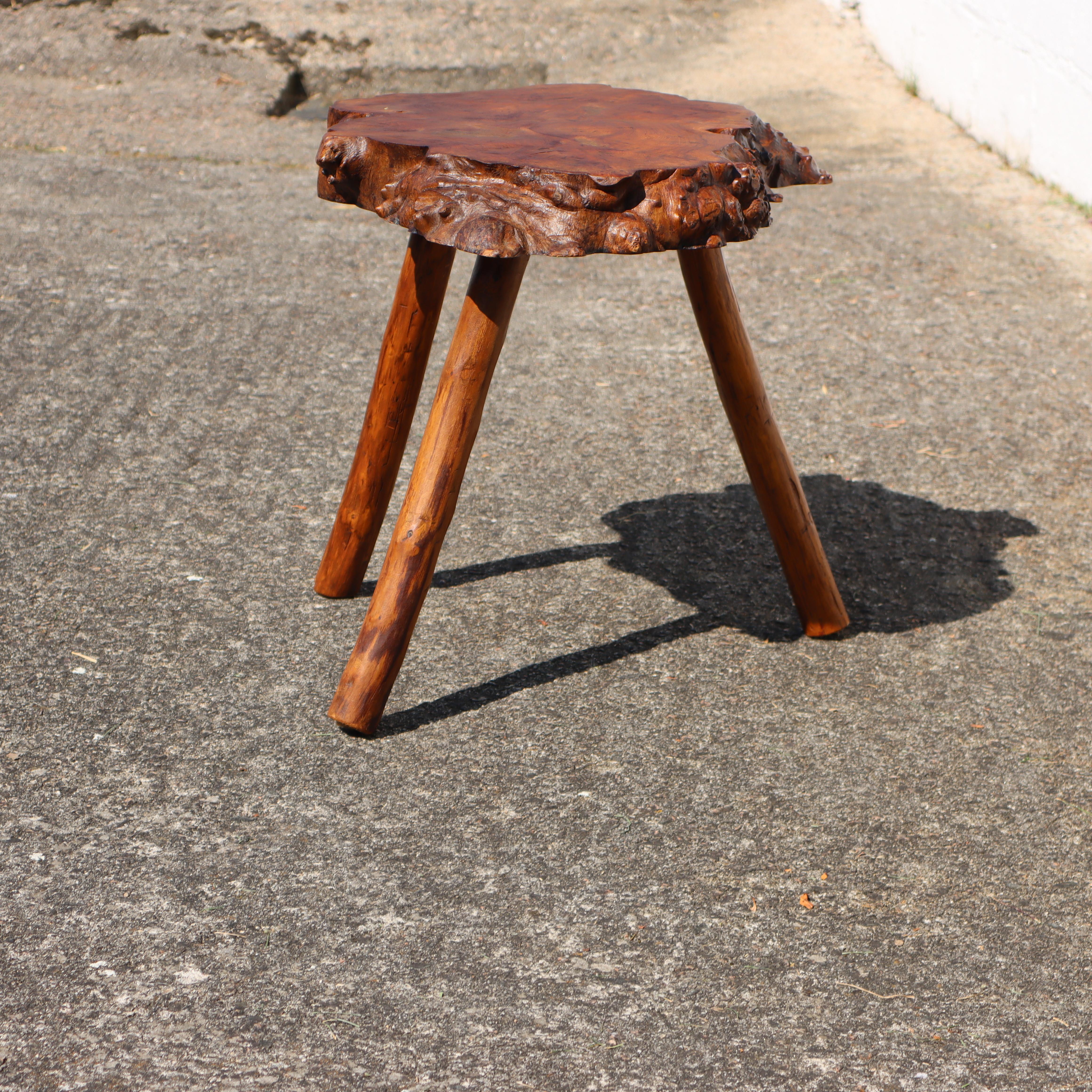 20th Century French vintage Brutalist Tree Trunk Elm Wood Side Table- Coffee Table-50s For Sale
