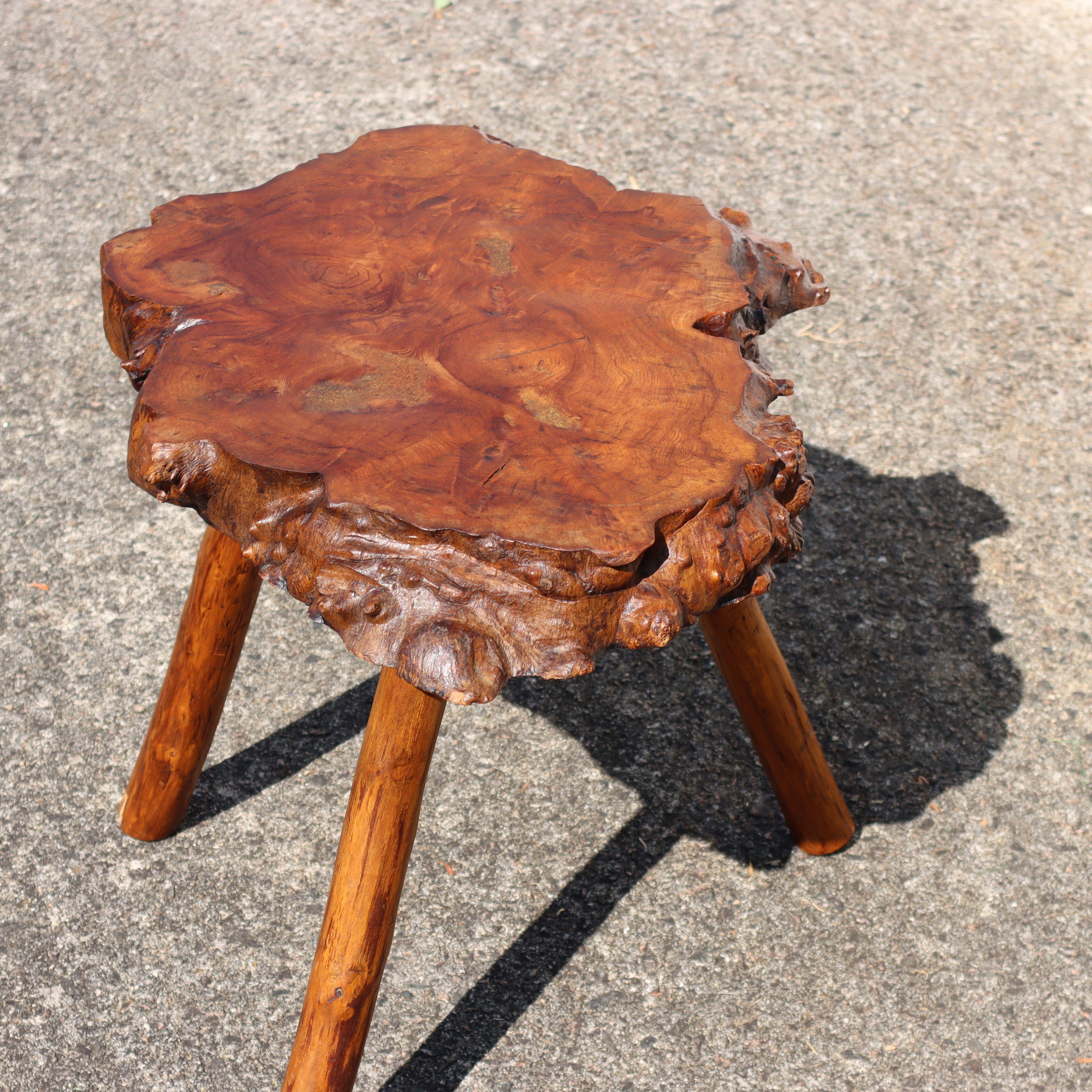 French vintage Brutalist Tree Trunk Elm Wood Side Table- Coffee Table-50s For Sale 1
