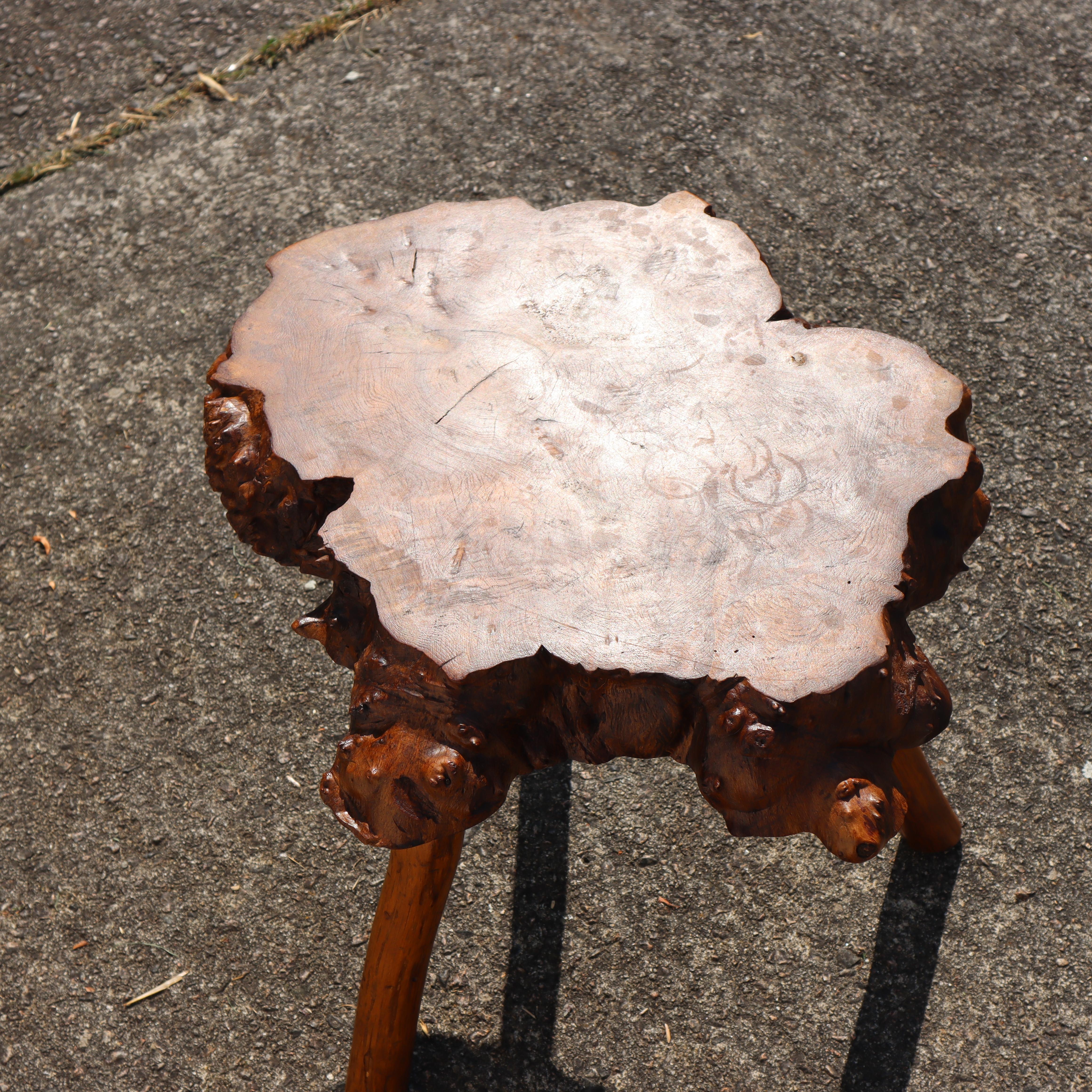 French vintage Brutalist Tree Trunk Elm Wood Side Table- Coffee Table-50s For Sale 2