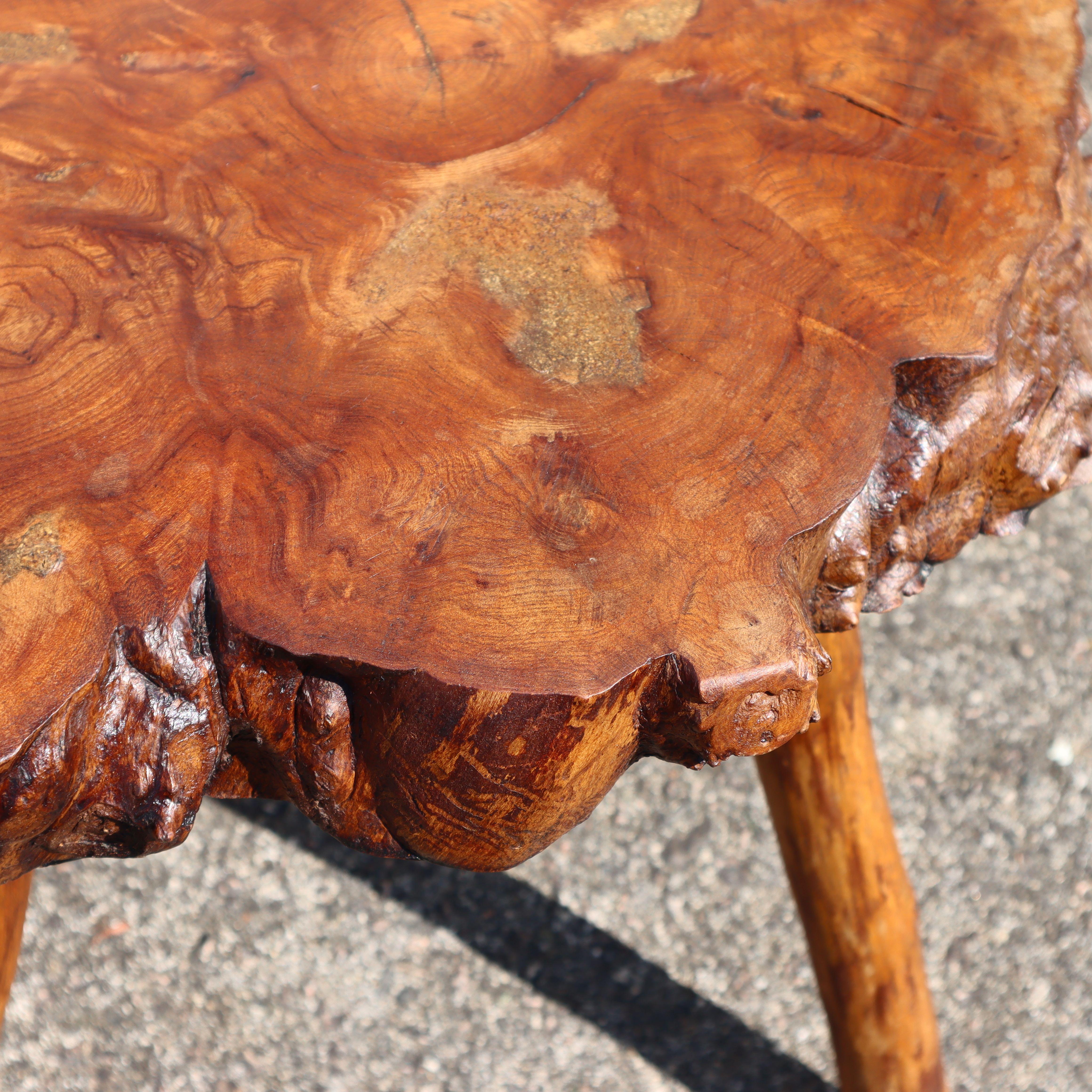 French vintage Brutalist Tree Trunk Elm Wood Side Table- Coffee Table-50s For Sale 4