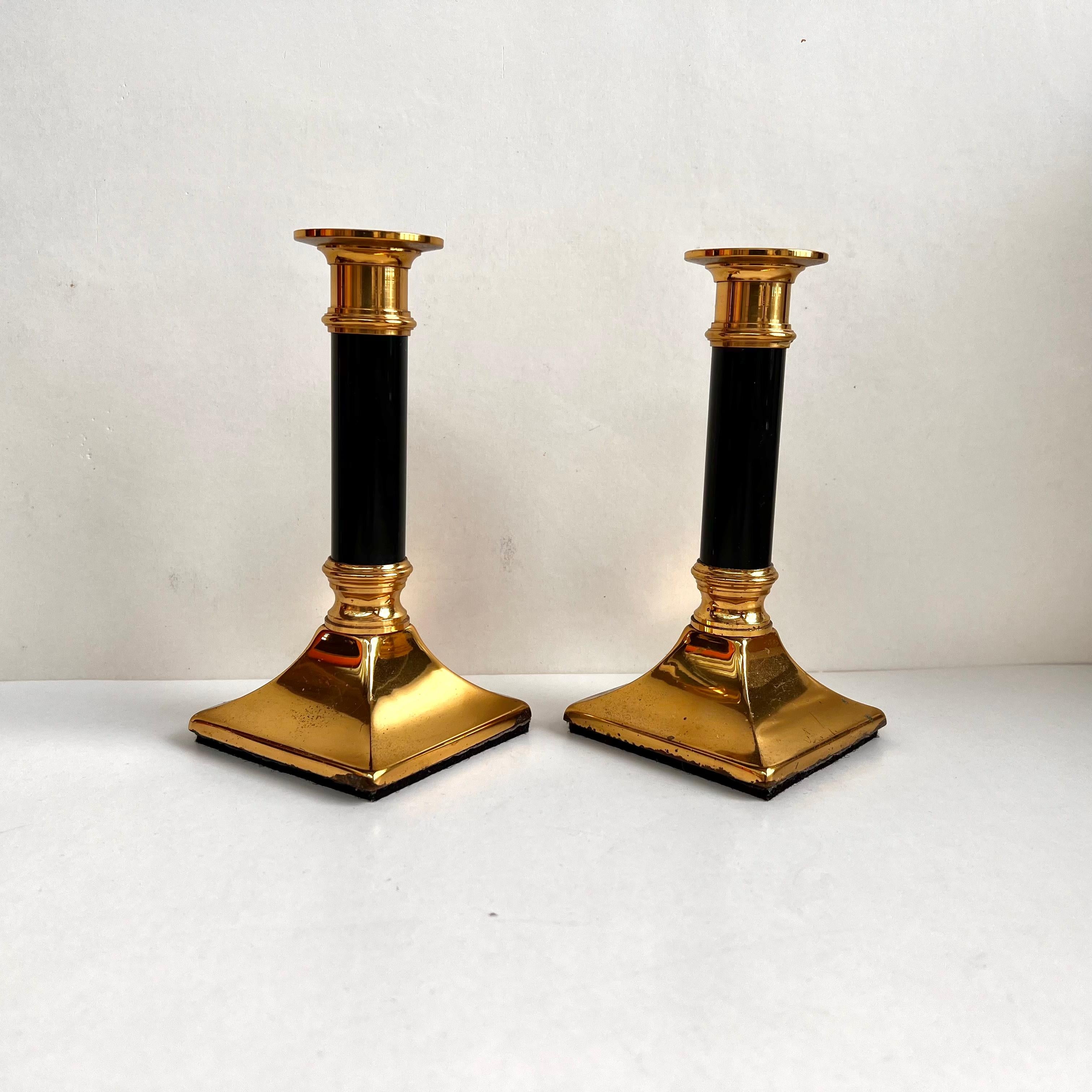 Late 20th Century French Vintage Candleholders, Set 2 Gilt Brass Candleholders, 1970s Set 2 For Sale